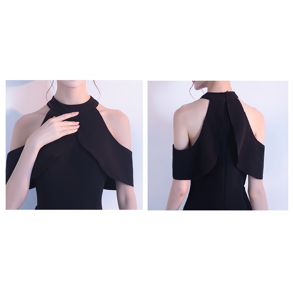 *現貨在台，黑M大紅M.L.XL 性感 女神 禮服 名媛 氣質 長裙 顯瘦 連衣裙 洋裝 禮服 伴娘 婚宴 挖洞 露肩-細節圖6