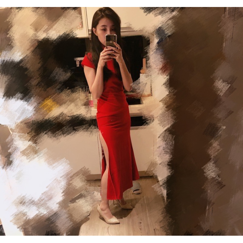 ❤️現貨在台，黑.藍.紅S-L 敬酒服 新娘 旗袍 魚尾 結婚 長裙 修身顯瘦 禮服 連衣裙 包臀 開叉 女神 角色扮演-細節圖8