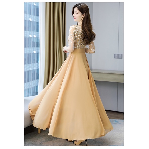 ❤️現貨在台，酒紅S- 4XL 雪紡 網紗 高質感 連衣裙 收腰 顯瘦 媽媽裙 高貴 名媛 氣質 長裙 禮服 婚宴 婆婆-細節圖6