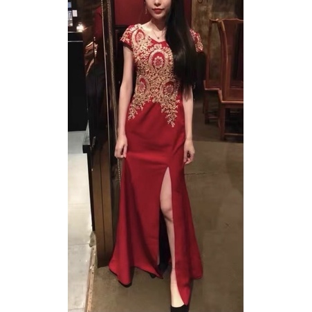 ❤️現貨在台，大紅2XL 中大尺碼 敬酒服 新娘 結婚 宴會 年會 禮服 高貴 氣質 伴娘服 中國風 旗袍-細節圖5