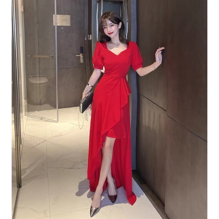 ❤️現貨在台，黑M.XL 中大尺碼 時尚 禮服 氣質 名媛 性感 女神 修身 宴會 連衣裙 長裙 開叉 不規則-細節圖2