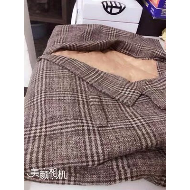 ❤️現貨在台，咖啡 實穿 實拍 大衣 格子 格子外套 復古 赫本風 毛呢 外套 加厚 類西裝 寬鬆 顯瘦 女神 開襟-細節圖6