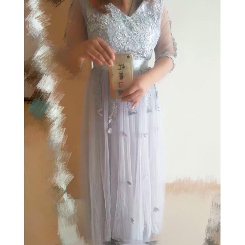 ❤️現貨在台，.白 名媛 小香風 氣質 仙女 V領 性感 網紗 高腰 伴娘 新娘 禮服 修身 顯瘦 長裙 連衣裙-細節圖8