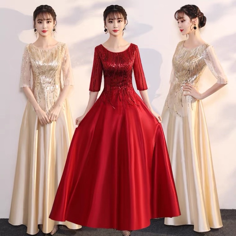 ❤️現貨在台，金.紅3XL（S-3XL) 中大尺碼 合唱團 演出服 朗誦 比賽 新娘 表演服 主持人 指揮 晚禮服 長裙-細節圖2