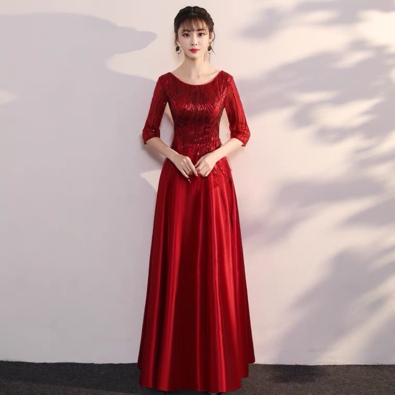 ❤️現貨在台，金.紅3XL（S-3XL) 中大尺碼 合唱團 演出服 朗誦 比賽 新娘 表演服 主持人 指揮 晚禮服 長裙-細節圖3