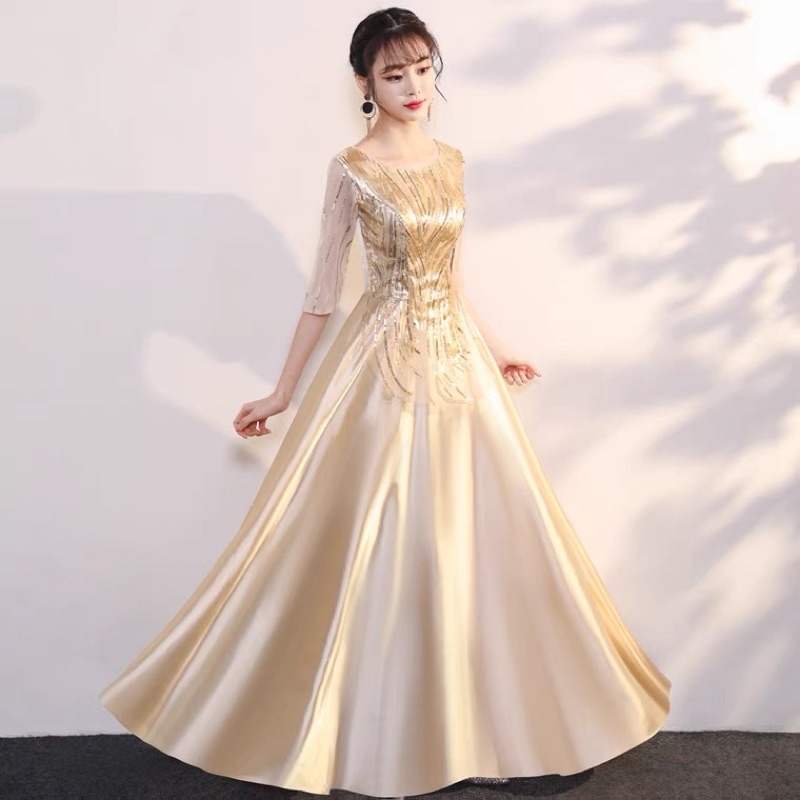 ❤️現貨在台，金.紅3XL（S-3XL) 中大尺碼 合唱團 演出服 朗誦 比賽 新娘 表演服 主持人 指揮 晚禮服 長裙-細節圖4