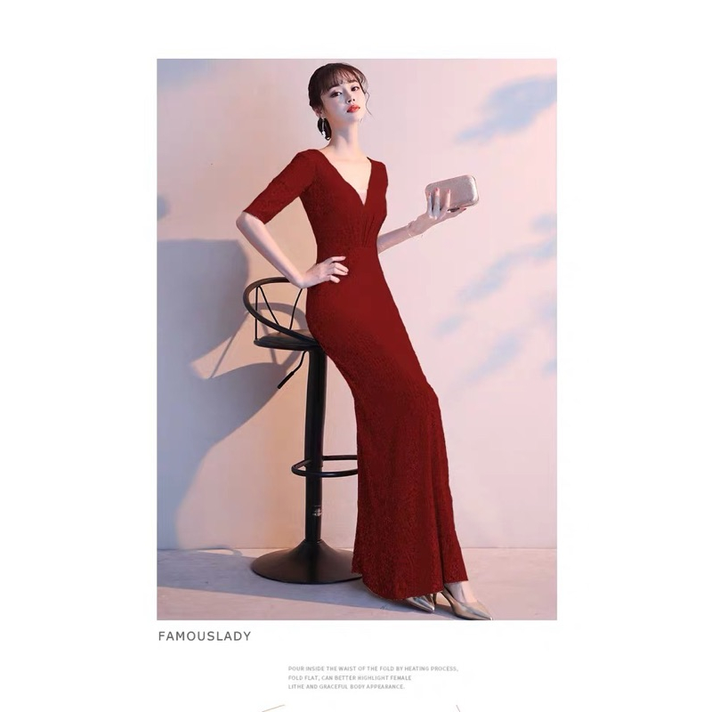 ❤️現貨在台，黑S.M.L 性感 女神 洋裝 婚宴 喜宴 尾牙 v領 亮片 魚尾 高貴 優雅 年會 禮服 長裙 連衣裙-細節圖2