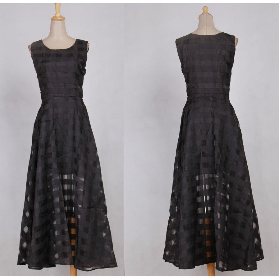 *現貨在台，黑M 大裙擺 禮服 大擺 格子 長裙 性感 女神 外拍 禮服 洋裝-細節圖4