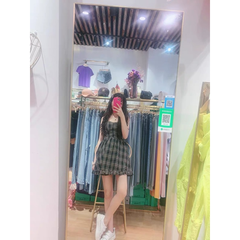❤️現貨在台，XL(S- 2XL) 低胸 清新 格子 性感 吊帶 細肩帶 顯瘦 小個子 連衣裙 洋裝 禮服-細節圖7
