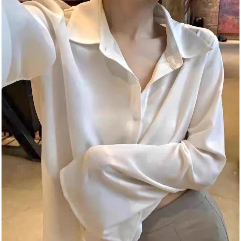 ❤️現貨在台，白L(S- 3XL) 中大尺碼 面試 OL 性感 女神 喇叭袖 襯衫 寬鬆 設計感 小眾 長袖 上衣-細節圖7