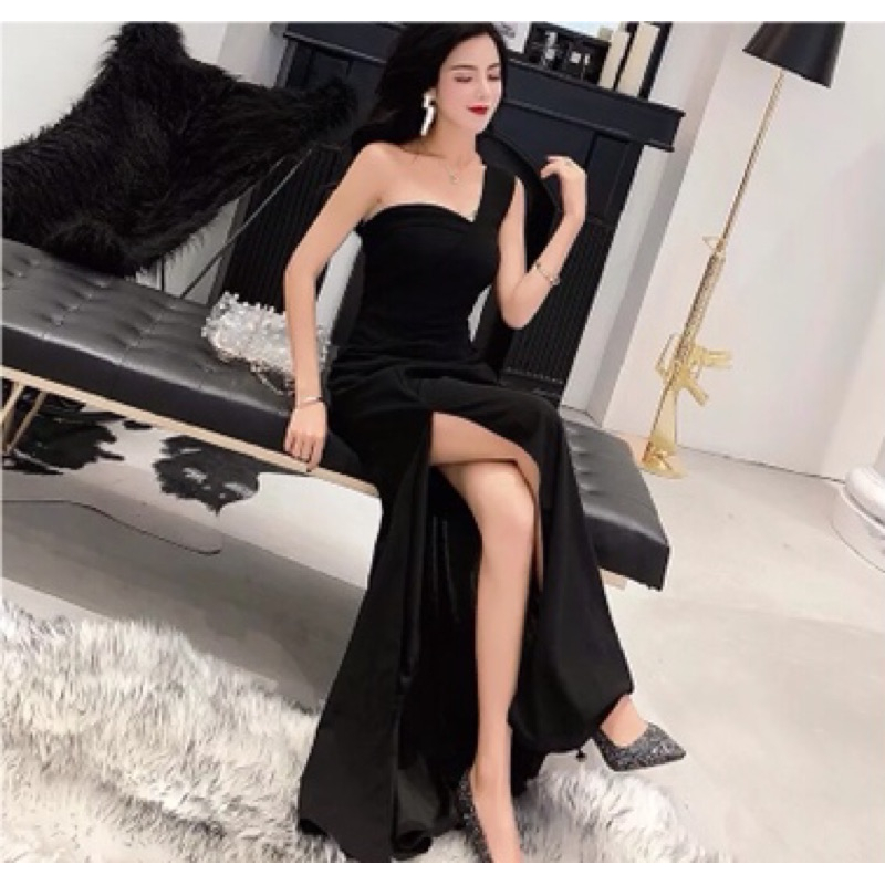 ❤️藍.黑.紅SML 氣質 性感 露背 單肩 修身 包臀 連衣裙 長裙 主持人 禮服 伴娘 晚禮服 洋裝 開叉-細節圖5