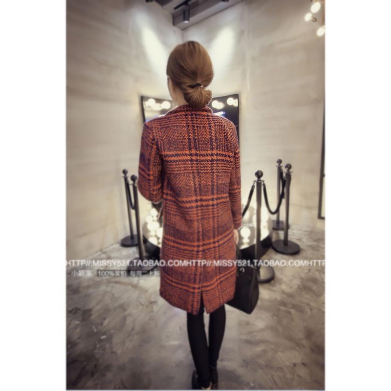 *現貨在台 紅 韓版 大衣 毛尼格子 外套 大外套 厚外套 保暖 氣質 名媛 必備 格子外套 大衣 顯瘦-細節圖3