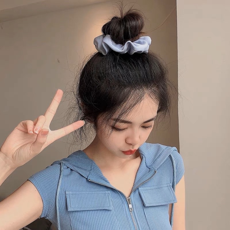 ❤️現貨在台，藍.黃.綠 髮圈 大腸圈 氣質 簡約 緞面 純色布料 豬肥腸 頭繩-細節圖2