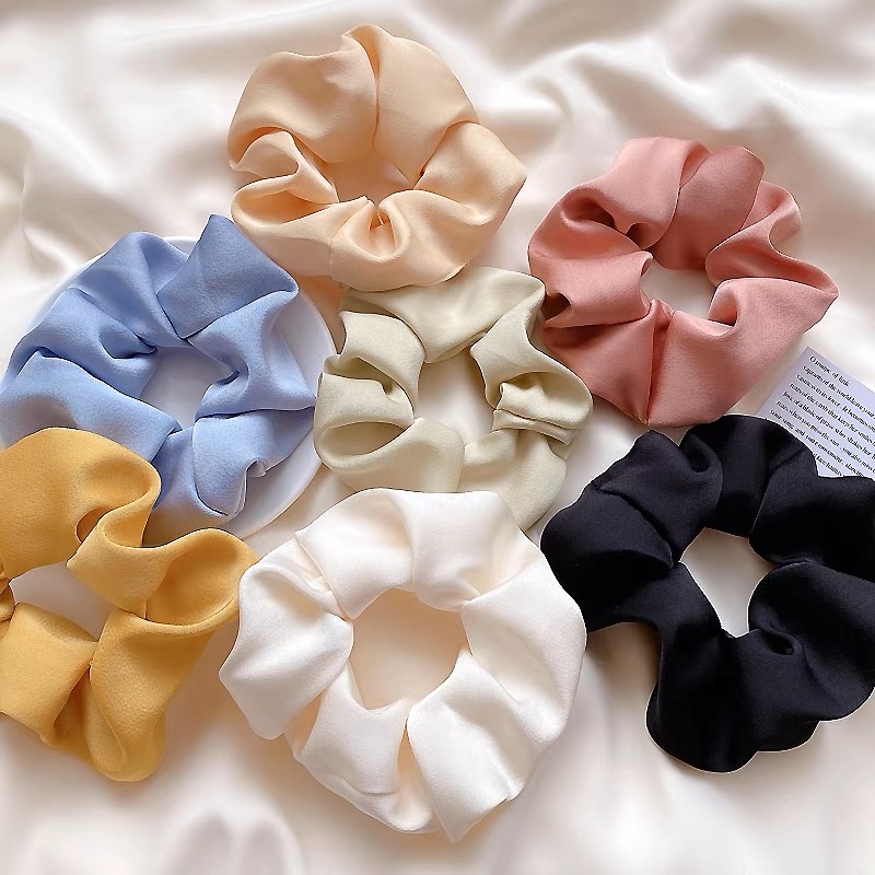 ❤️現貨在台，藍.黃.綠 髮圈 大腸圈 氣質 簡約 緞面 純色布料 豬肥腸 頭繩-細節圖3