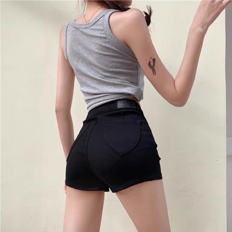 ❤️現貨在台，藍XL(S- 2XL) 中大尺碼 緊身 牛仔 夜店 牛仔短褲 短褲 歐美 彈力 高腰 顯瘦 提臀 短褲-細節圖3