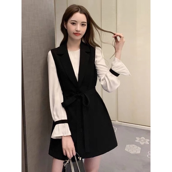 ❤️現貨在台，卡其L，2件組(S- XL) 中大尺碼 小個子 氣質 輕熟 馬甲 開襟 背心 + 長袖 襯衫 上衣 套裝-細節圖3