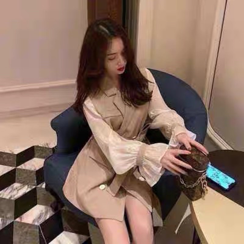 ❤️現貨在台，卡其L，2件組(S- XL) 中大尺碼 小個子 氣質 輕熟 馬甲 開襟 背心 + 長袖 襯衫 上衣 套裝-細節圖5