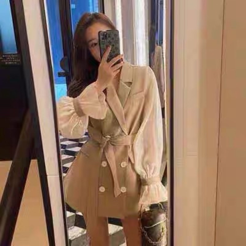 ❤️現貨在台，卡其L，2件組(S- XL) 中大尺碼 小個子 氣質 輕熟 馬甲 開襟 背心 + 長袖 襯衫 上衣 套裝-細節圖6