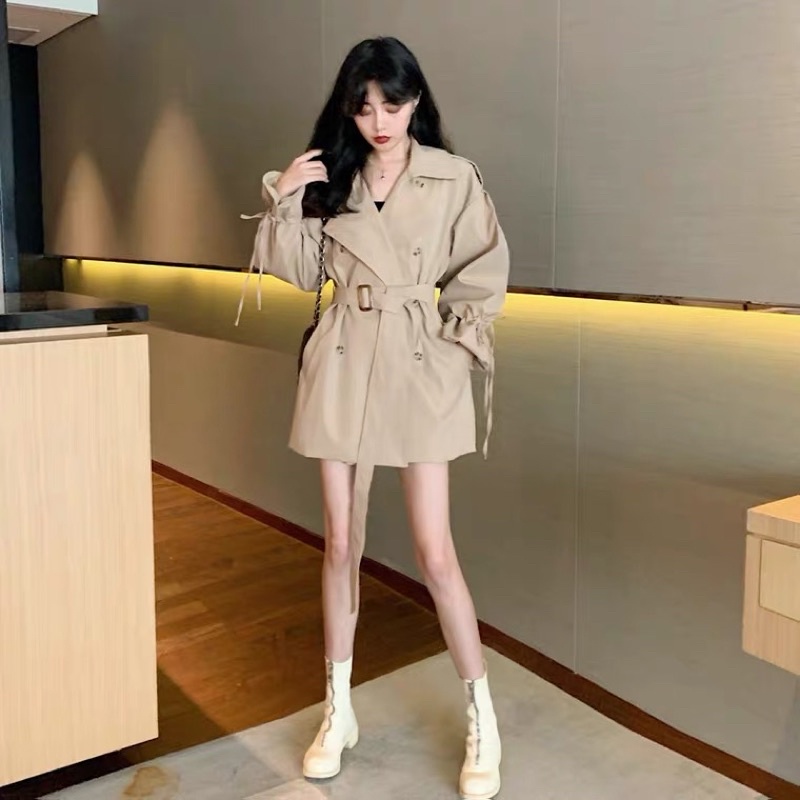 ❤️現貨在台，卡其.黑 帥氣 時尚 風衣 氣質 中長款 小個子 英倫風 收腰 外套-細節圖5