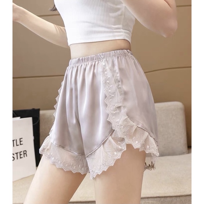 ❤️現貨在台，黑.白M- XL 冰絲 安全褲 防走光 不卷邊 可外穿 睡褲 薄款 蕾絲 寬鬆 打底褲 短褲 高質感 緞面-細節圖4