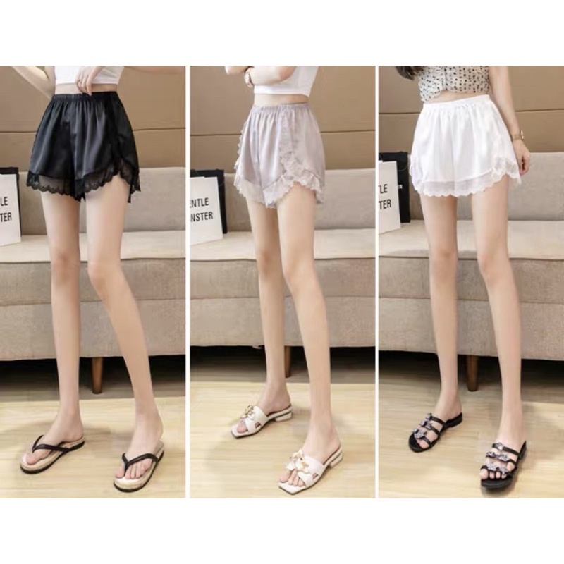 ❤️現貨在台，黑.白M- XL 冰絲 安全褲 防走光 不卷邊 可外穿 睡褲 薄款 蕾絲 寬鬆 打底褲 短褲 高質感 緞面-細節圖6