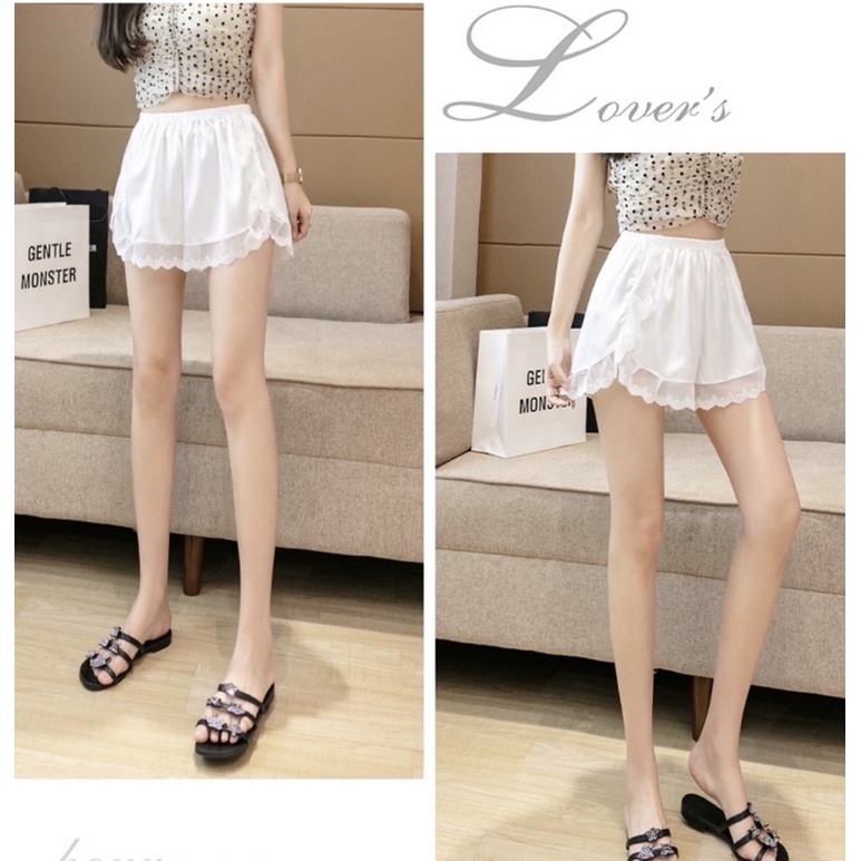 ❤️現貨在台，黑.白M- XL 冰絲 安全褲 防走光 不卷邊 可外穿 睡褲 薄款 蕾絲 寬鬆 打底褲 短褲 高質感 緞面-細節圖8