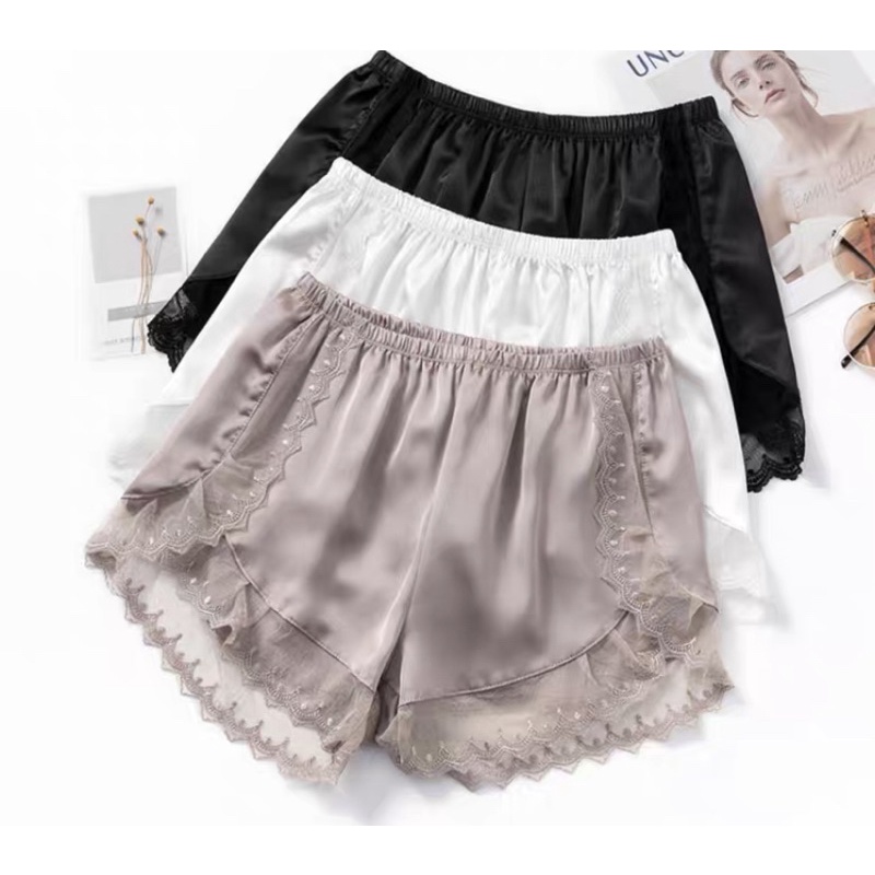 ❤️現貨在台，黑.白M- XL 冰絲 安全褲 防走光 不卷邊 可外穿 睡褲 薄款 蕾絲 寬鬆 打底褲 短褲 高質感 緞面-細節圖9