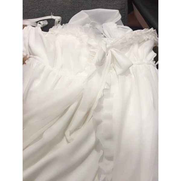 ❤️現貨在台，罩衫.睡衣 飄逸 女神 抹胸 可愛 清新 公主 家居服 性感 小個子 吊帶 睡裙 或 長袖 蕾絲 外套-細節圖7