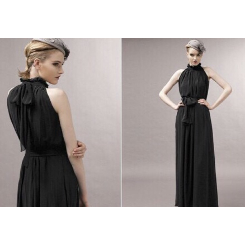 ❤️深藍.卡其.紫.西瓜紅.黑.綠 露肩 美肩 削肩 禮服 長裙 洋裝 長禮服 寬鬆 伴娘 雪紡 新娘-細節圖2