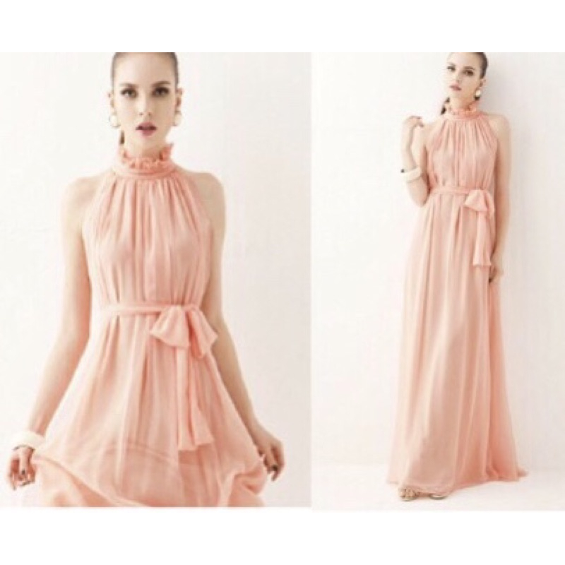 ❤️深藍.卡其.紫.西瓜紅.黑.綠 露肩 美肩 削肩 禮服 長裙 洋裝 長禮服 寬鬆 伴娘 雪紡 新娘-細節圖3