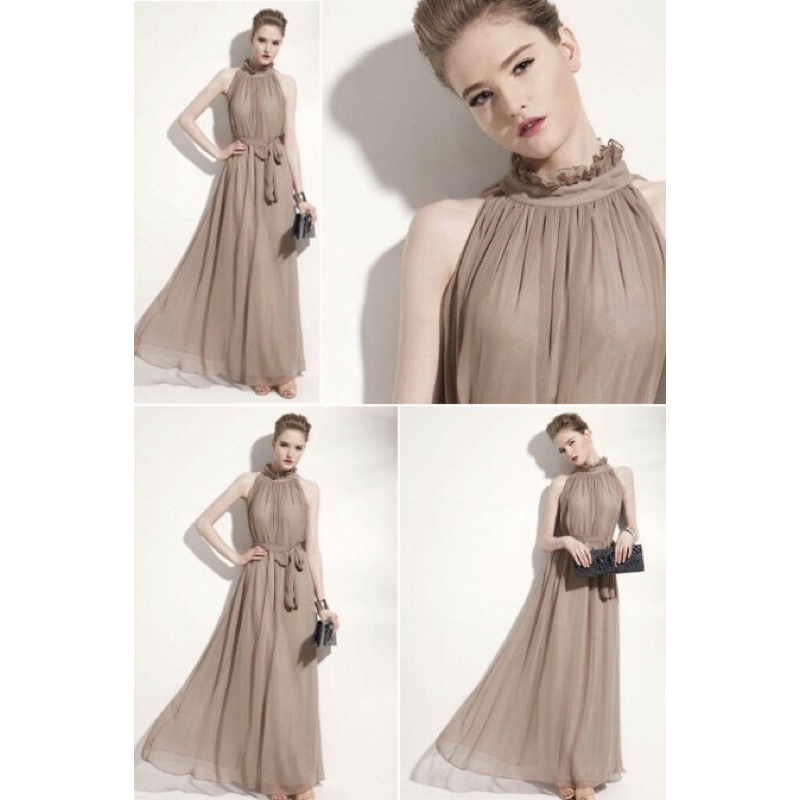 ❤️深藍.卡其.紫.西瓜紅.黑.綠 露肩 美肩 削肩 禮服 長裙 洋裝 長禮服 寬鬆 伴娘 雪紡 新娘-細節圖4