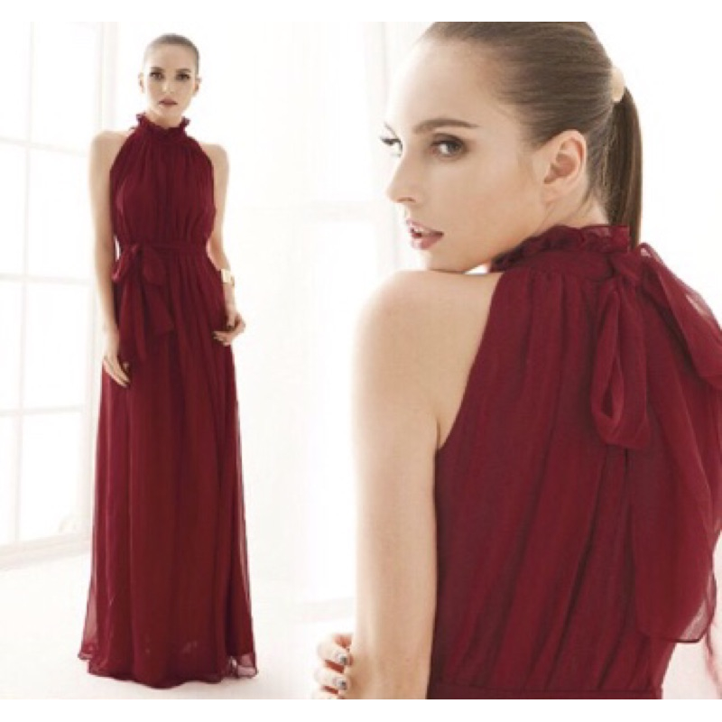 ❤️深藍.卡其.紫.西瓜紅.黑.綠 露肩 美肩 削肩 禮服 長裙 洋裝 長禮服 寬鬆 伴娘 雪紡 新娘-細節圖5