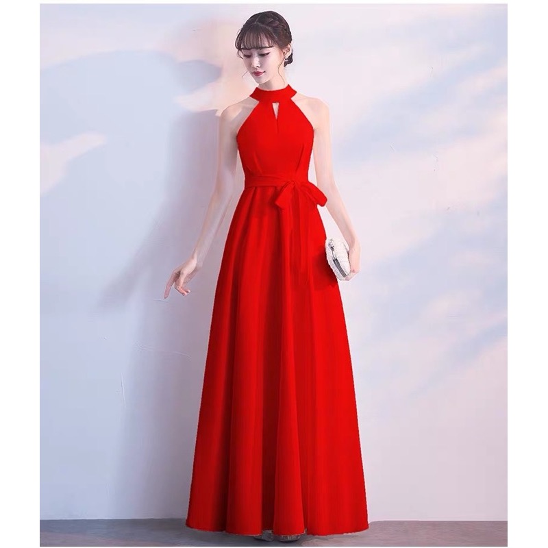 ❤️現貨在台，黑 新娘 敬酒服 晚禮服 長裙 宴會 高貴 氣質 名媛 主持人 連衣裙 洋裝 掛脖 大紅-細節圖5