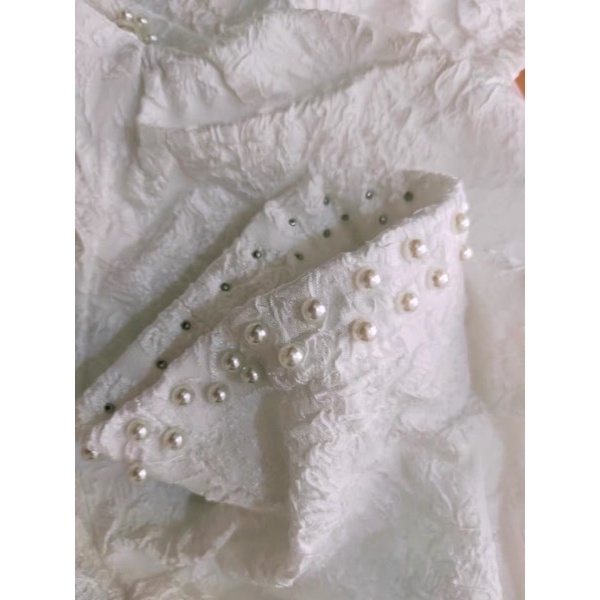 ❤️現貨在台，白 法式 復古 女神 顯瘦 公主袖 泡泡袖 連衣裙 氣質 收腰 顯瘦 釘珠 伴娘 方領 洋裝 禮服 伴娘-細節圖9