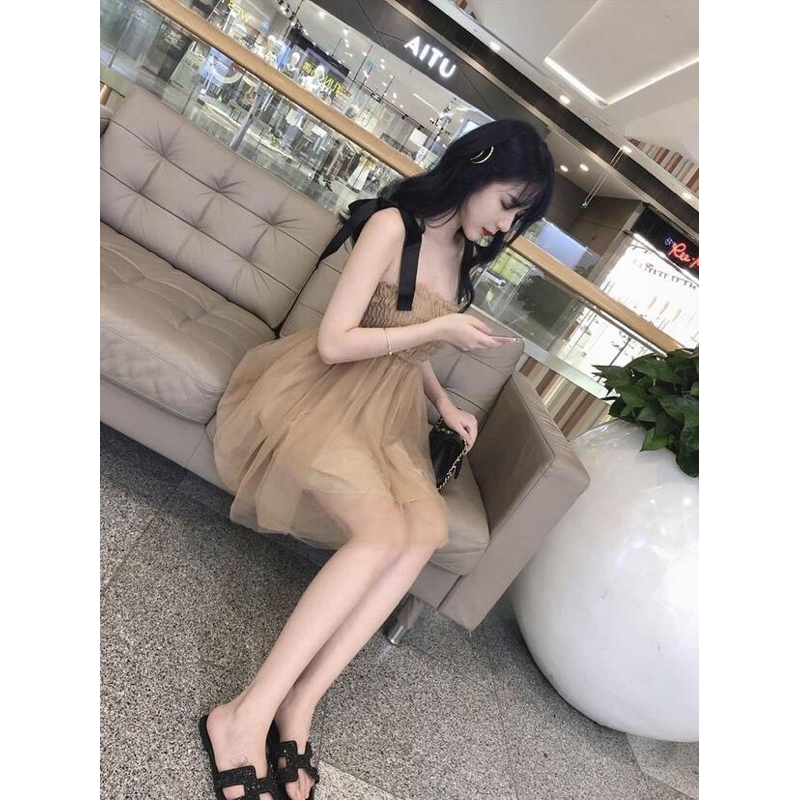 ❤️現貨在台，白 禮服 性感 拼色 吊帶 露肩 鏤空 網紗 抹胸 禮服 蓬蓬裙 連衣裙 洋裝 婚宴 伴娘 顯瘦 平口-細節圖6