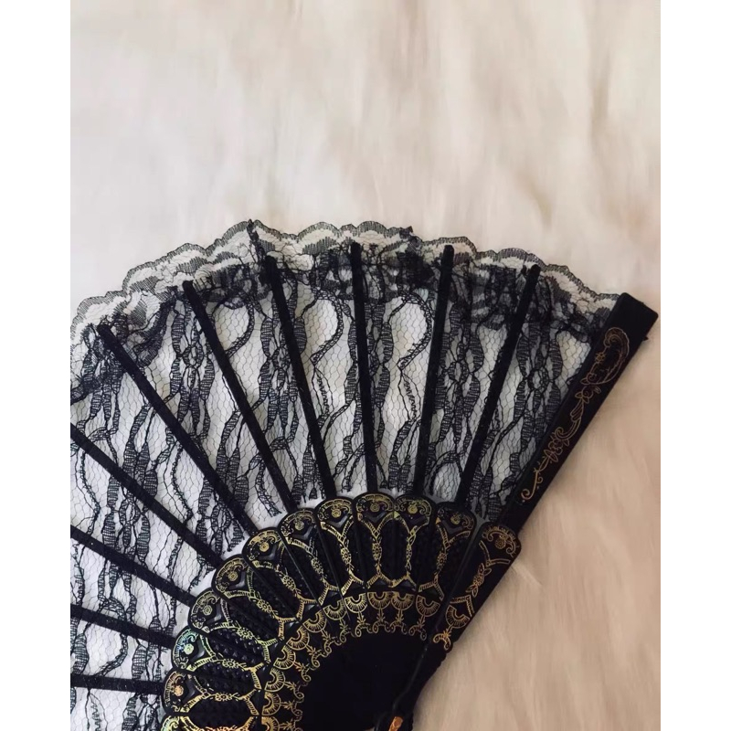 ❤️現貨在台，黑 擺拍 扇子 道具 黑暗 蘿莉  羅麗塔 復古 日式 和風 蕾絲 旗袍 扇-細節圖5