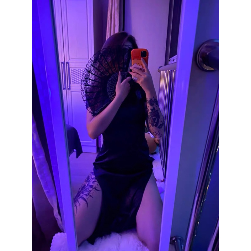 ❤️現貨在台，黑 擺拍 扇子 道具 黑暗 蘿莉  羅麗塔 復古 日式 和風 蕾絲 旗袍 扇-細節圖6