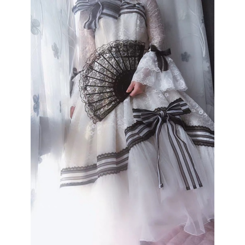 ❤️現貨在台，黑 擺拍 扇子 道具 黑暗 蘿莉  羅麗塔 復古 日式 和風 蕾絲 旗袍 扇-細節圖9