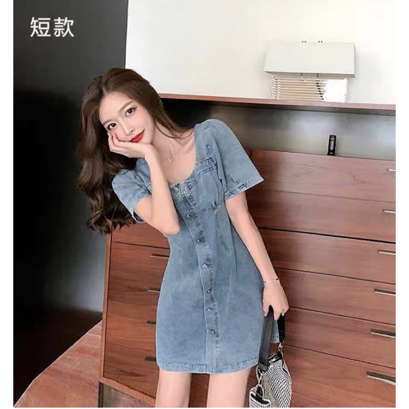 ❤️現貨在台，短裙4XL(M- 4XL) 牛仔裙 泡泡袖 顯瘦 收腰 牛仔 連衣裙 大碼 氣質 女神 長裙 洋裝-細節圖6