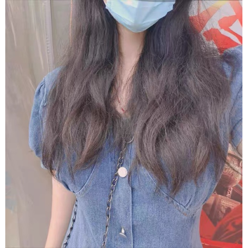 ❤️現貨在台，短裙4XL(M- 4XL) 牛仔裙 泡泡袖 顯瘦 收腰 牛仔 連衣裙 大碼 氣質 女神 長裙 洋裝-細節圖8