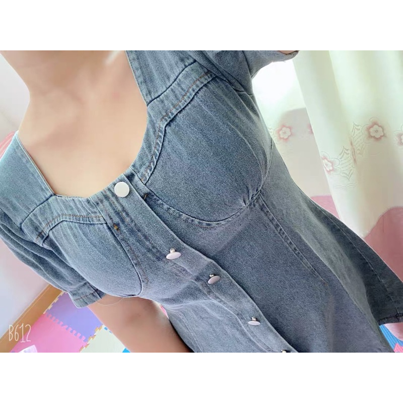 ❤️現貨在台，短裙4XL(M- 4XL) 牛仔裙 泡泡袖 顯瘦 收腰 牛仔 連衣裙 大碼 氣質 女神 長裙 洋裝-細節圖9