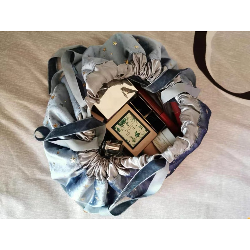 ❤️現貨在台，藍.粉紅 可愛 星星 緞帶 高質感 網紅 洗漱品 化妝包 懶人 抽繩 收納袋 袋子 大容量 便攜 手拿包-細節圖8