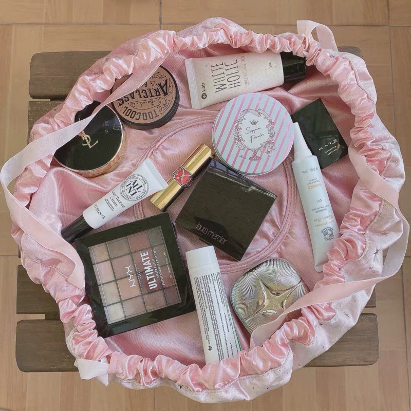 ❤️現貨在台，藍.粉紅 可愛 星星 緞帶 高質感 網紅 洗漱品 化妝包 懶人 抽繩 收納袋 袋子 大容量 便攜 手拿包-細節圖9