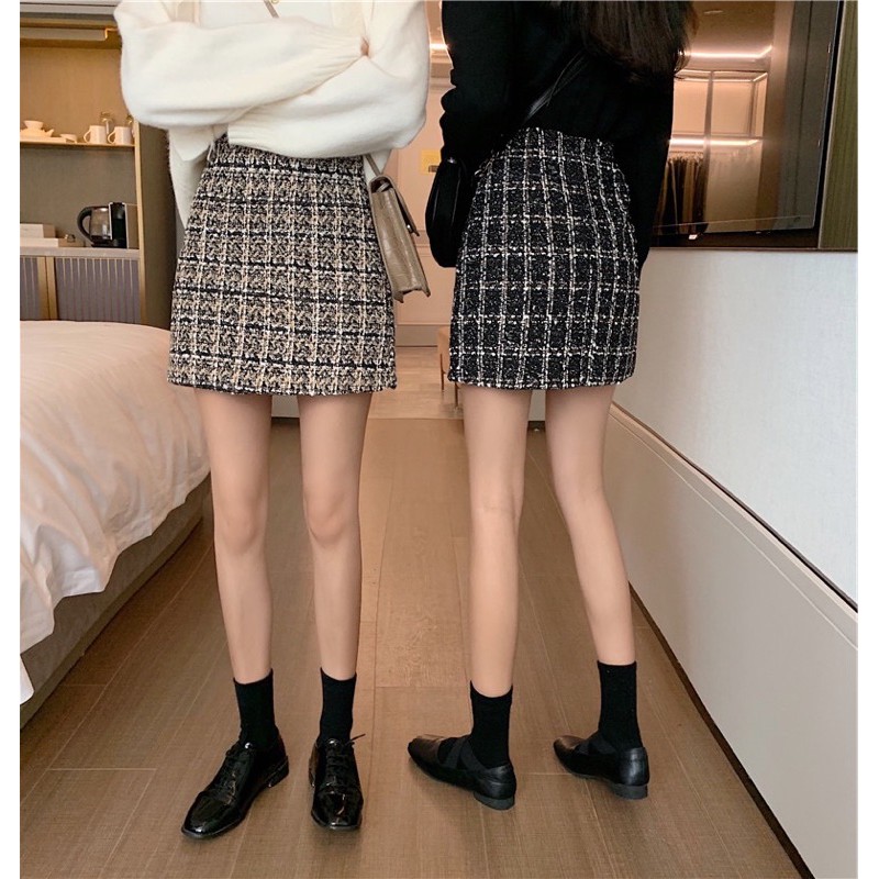 ❤️黑2XL杏3XL 中大尺碼 顯瘦 包臀 大碼 a字裙 半身裙 配毛衣 短裙 格子 毛呢 顯瘦-細節圖2