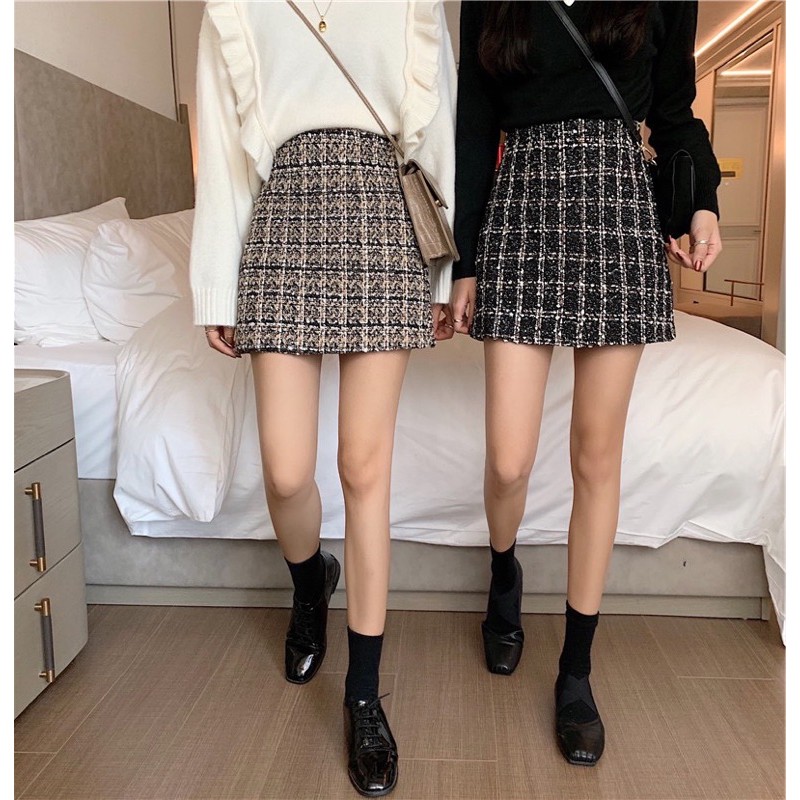 ❤️黑2XL杏3XL 中大尺碼 顯瘦 包臀 大碼 a字裙 半身裙 配毛衣 短裙 格子 毛呢 顯瘦-細節圖4