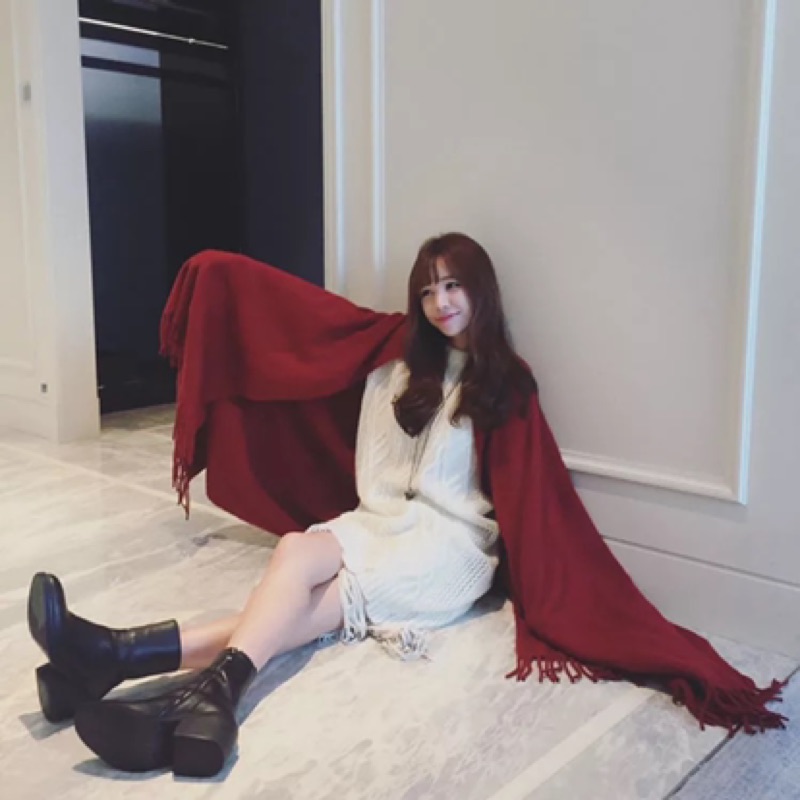 ❤️現貨在台，酒紅 圍巾 流蘇 百搭 披肩 圍脖 保暖 加厚 披風-細節圖2