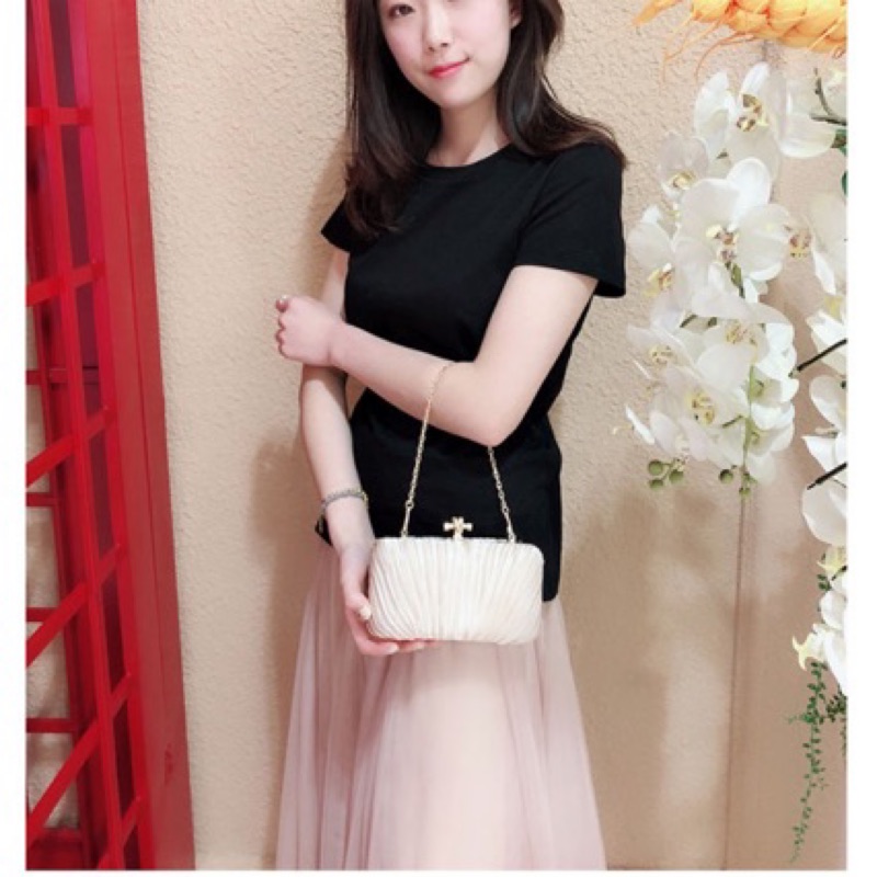 ❤️現貨在台，黑.杏 性感 女神 晚宴包 皺摺包 手提包 女包 新娘包 鏈條 側背包 斜跨 單肩包 手拿包 小包-細節圖8