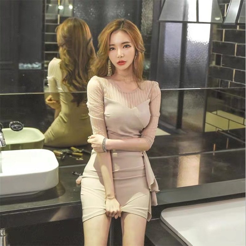 ❤️現貨在台，黑S 性感 直播 氣質 性感 顯瘦 女神 網紗 拼接 連衣裙 洋裝 包臀 顯胸 透膚-細節圖3
