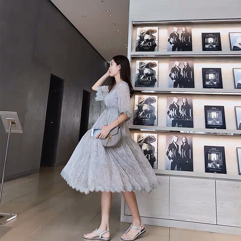 ❤️現貨在台，M- 4XL 中大尺碼 洋裝 連衣裙 禮服 飄逸 大擺 細肩帶 吊帶 仙女 婚宴 謝師宴-細節圖2