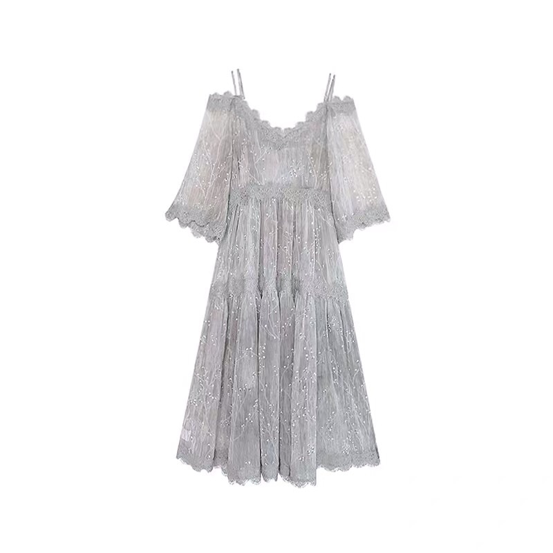 ❤️現貨在台，M- 4XL 中大尺碼 洋裝 連衣裙 禮服 飄逸 大擺 細肩帶 吊帶 仙女 婚宴 謝師宴-細節圖5